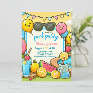 Editab PoolParty Birthday for Kids Fun Summer Swim Invitation