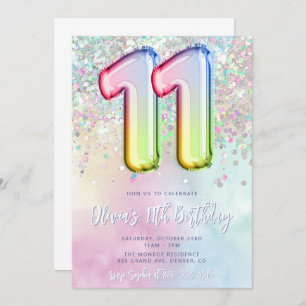 Editable 11th Birthday Invitation Template Rainbow