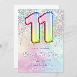 Editable 11th Birthday Invitation Template Rainbow