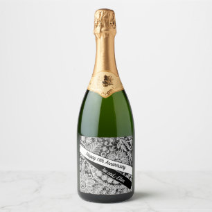 Editable 13th Wedding Anniversary, Lace Sparkling Wine Label