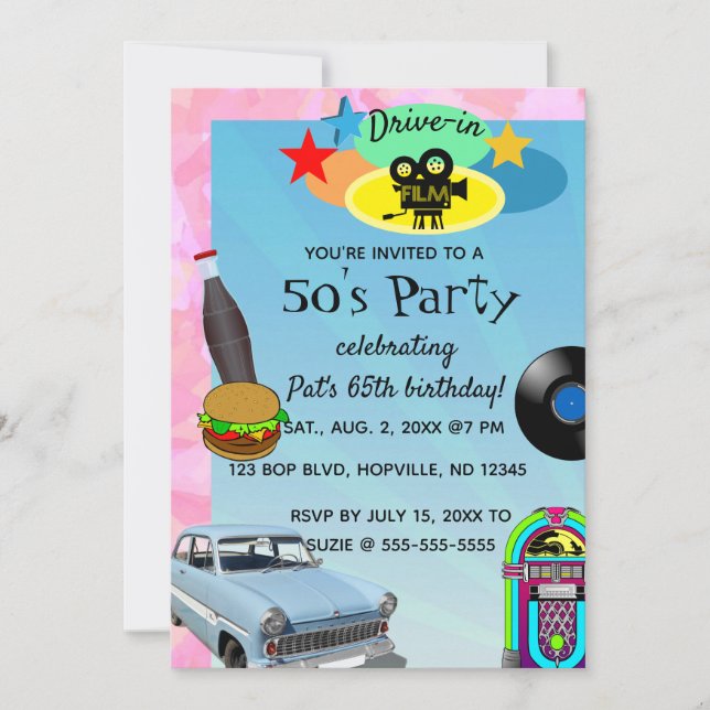 Editable 1950s Birthday Party Invitation (Front)