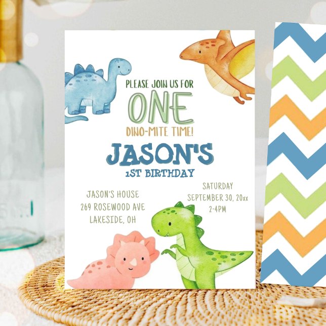 Editable 1st Birthday Dinosaur One Dino-mite Invitation (Creator Uploaded)