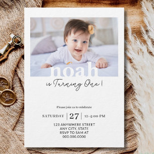 Editable 1st Birthday Photo Minimal First Birthday Invitation