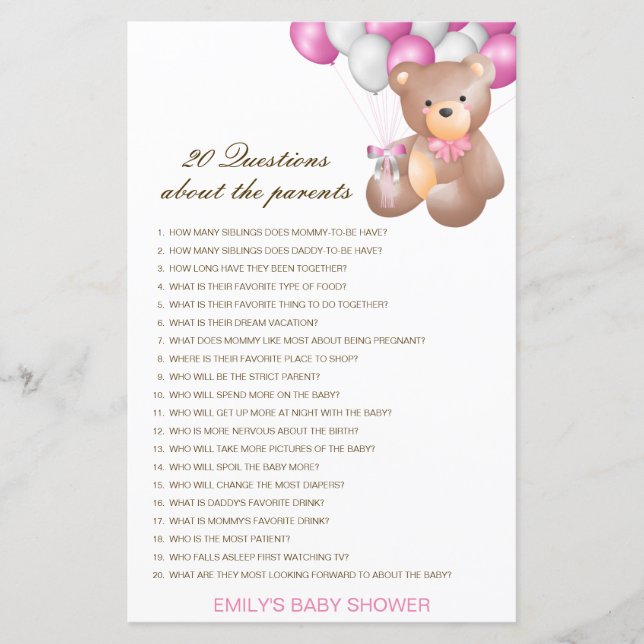 Editable 20 Questions about Parents Baby Shower (Front)