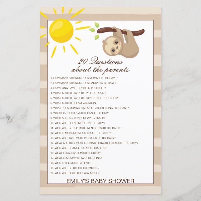 Editable 20 Questions about Parents Baby Shower (Front)