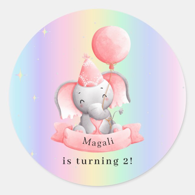 Editable 2nd Birthday Sticker Cute Elephant (Front)