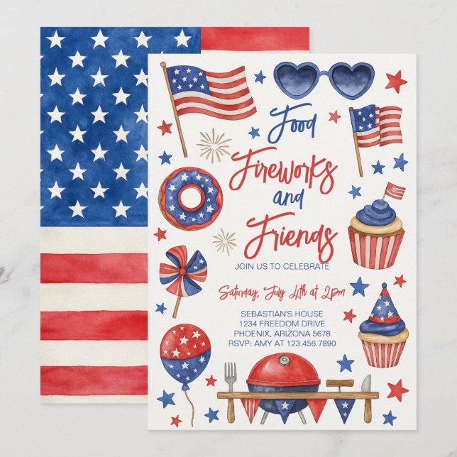 Editable 4th of July BBQ Invitation (Front/Back)