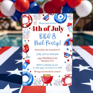 Editable 4th Of July BBQ & Pool Party Invitation