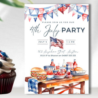 Editable 4th of July Party Summer Picnic BBQ Party Invitation