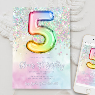 Editable 5th Birthday Invitation Template Rainbow 