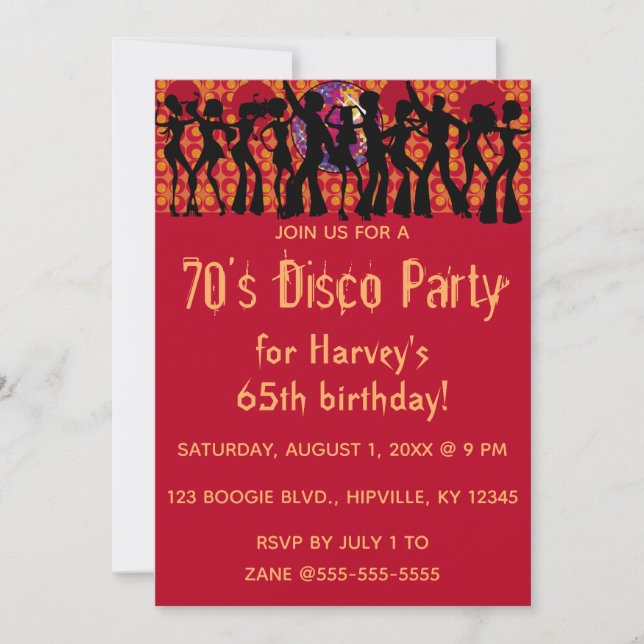 Editable 70s Disco Birthday Party Invitation (Front)