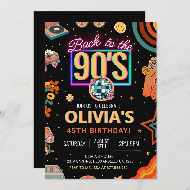 Editable 90s Birthday Party Invitation Back to 90s (Front/Back)