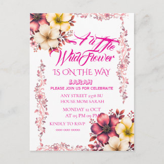 Editable A Little Wildflower Baby Shower Invitatio Postcard