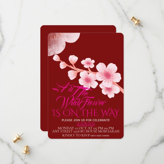 Editable A Little Wildflower Baby Shower Invitatio Save The Date (Front/Back In Situ)