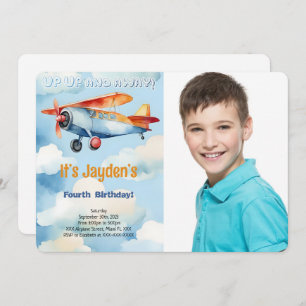 Editable Aeroplane Birthday Party Photo Invitation