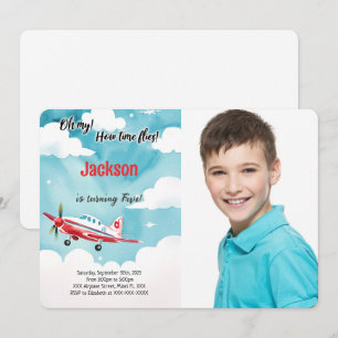 Editable Aeroplane Kids Birthday Party Photo Invitation