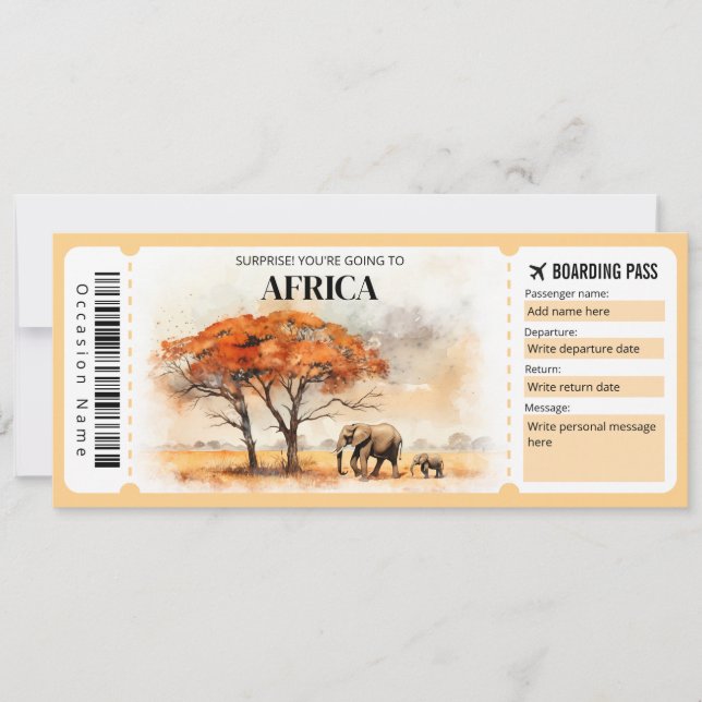 Editable Africa Boarding Pass Plane ticket Invitation (Front)
