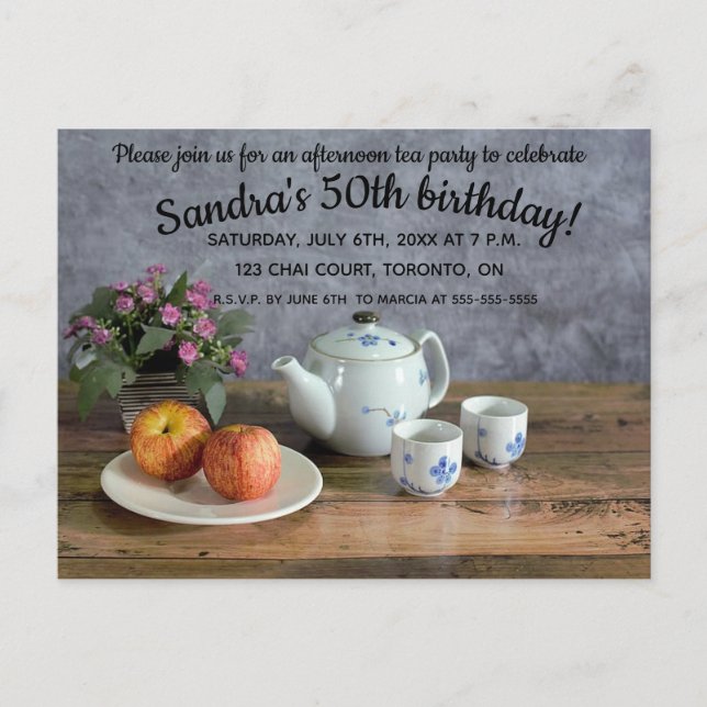 Editable Afternoon Tea Party Invitation Postcard (Front)