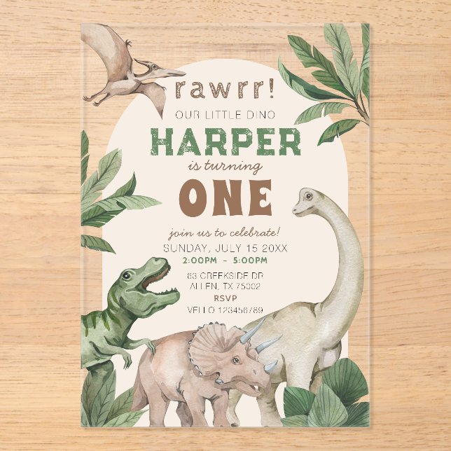 Editable "AGE" Dinosaurs Trex Wild Birthday Acrylic Invitations (Front)
