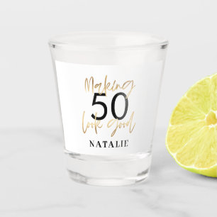 editable age look good gold birthday party favour shot glass