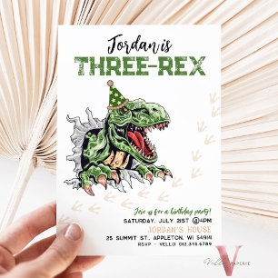 Editable AGE T-Rex Green Dinosaurs Birthday  Invitation