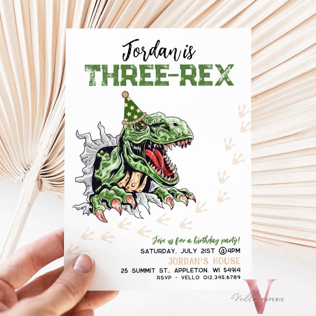 Editable AGE T-Rex Green Dinosaurs Birthday  Invitation (Creator Uploaded)