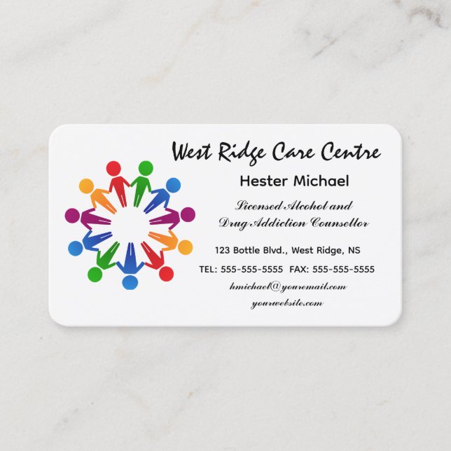 Editable Alcohol and Drug Addiction Counsellor Bus Business Card (Front)
