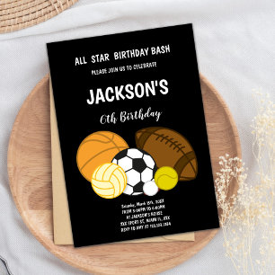 Editable All-Star Athletic Party Invite for Boys