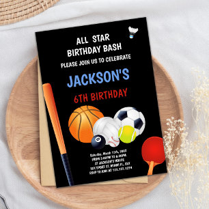 Editable All-Star Boys Athletic Party Invite