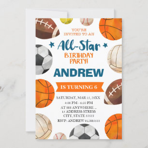 Editable All Star Sports Birthday Invitation