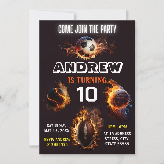 Editable All Star Sports Birthday Invitation (Front)