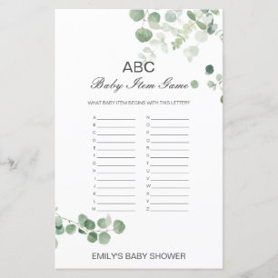 Editable Alphabet Baby Item Baby Shower Game