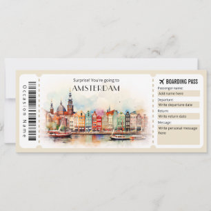 Editable Amsterdam Boarding Pass Plane ticket Invitation