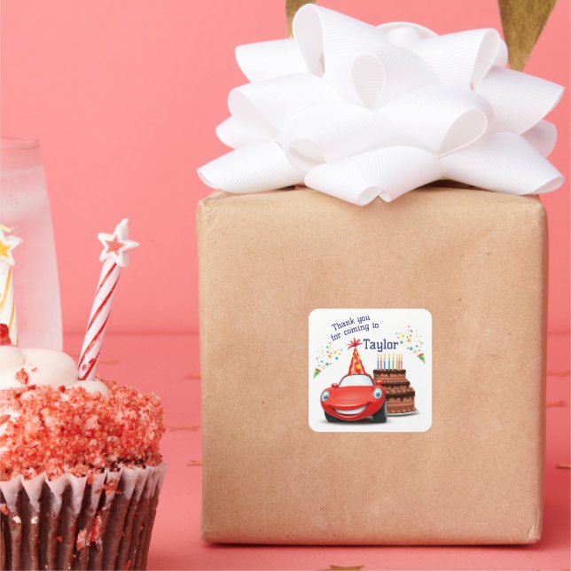 Editable and Printable Design Cars-Themed Square Sticker (Party)