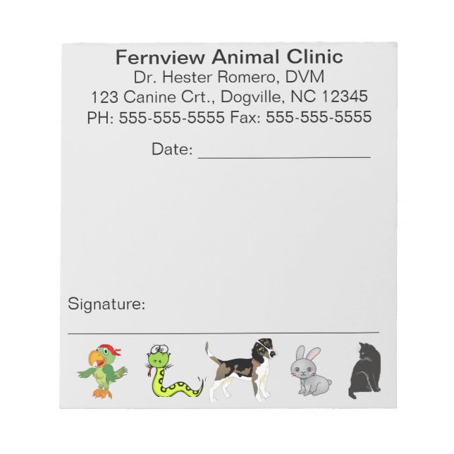 Editable Animal Clinic Notepad (Front)