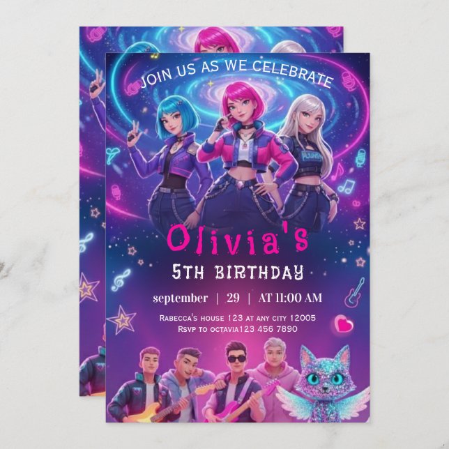 Editable Anime Birthday Invitation  (Front/Back)