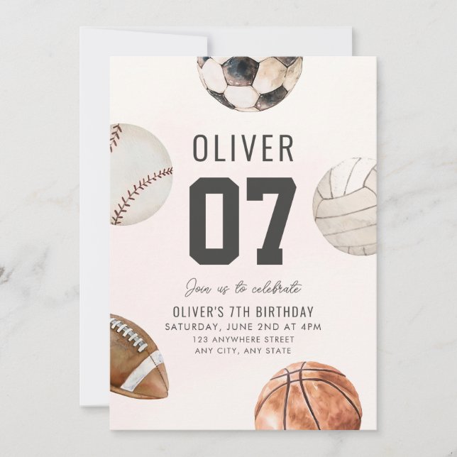 Editable ANY AGE Sports Theme Birthday Invitation  (Front)