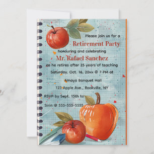 Editable Apple Graph Paper Teacher Retirement Invitation