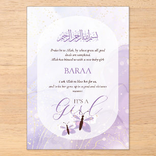 Editable Aqiqah for Baby Greeting Card It’s a Girl Acrylic Invitations