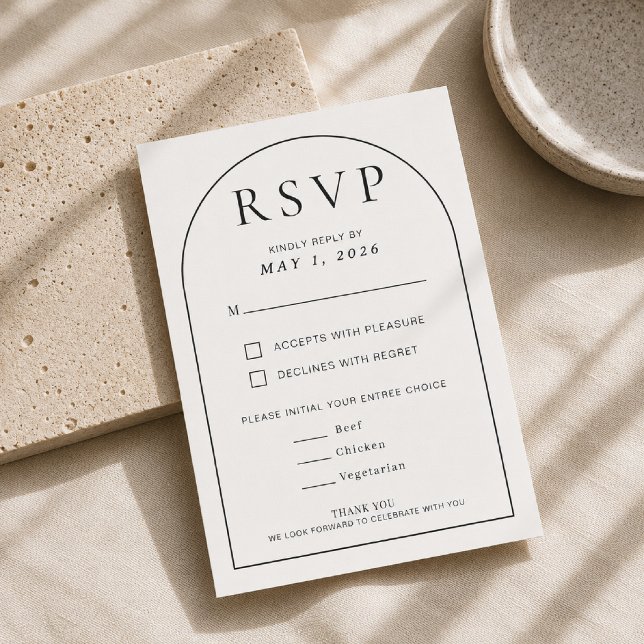 Editable Arch Shape Minimal Wedding RSVP Card (Elegant Arch Shape RSVP Card for timeless modern weddings.)