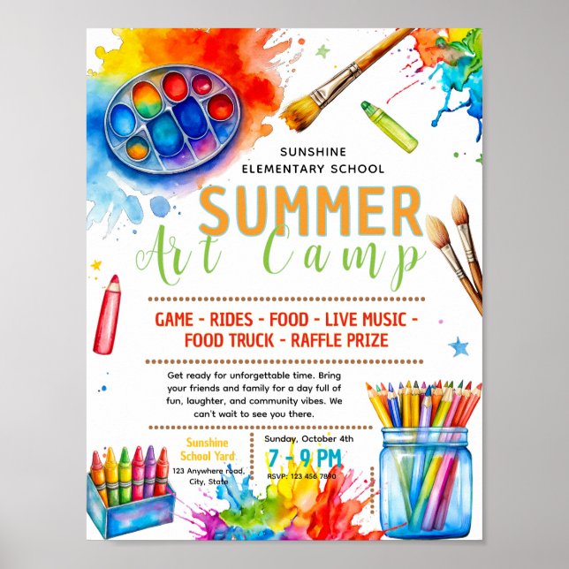 Editable art camp Fundraiser Flyer Poster (Front)