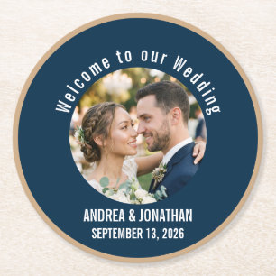Editable Art Deco Wedding Invitation with Photo Round Paper Coaster