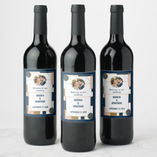 Editable Art Deco Wedding Invitation with Photo Wine Label