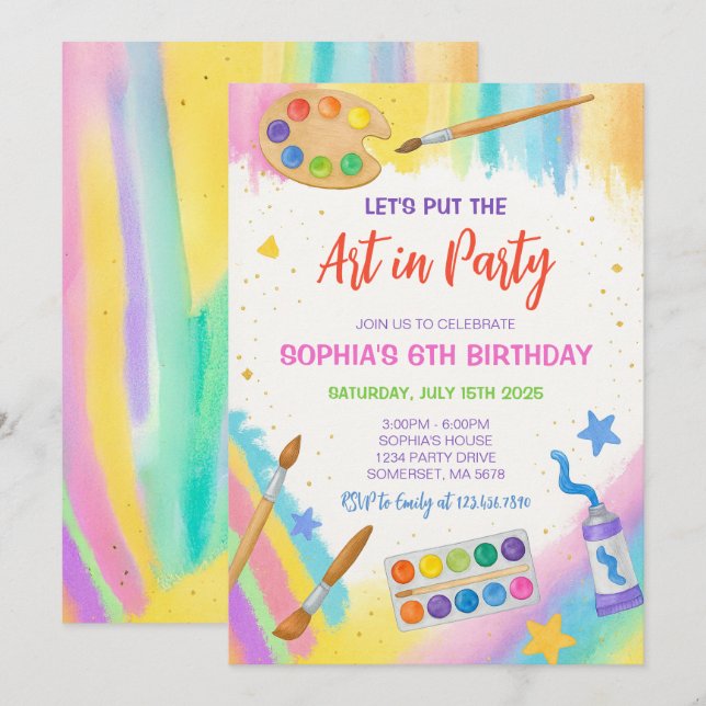 Editable Art Party Painting Party Birthday Invitation (Front/Back)