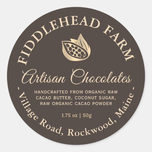 Editable Artisan Chocolates Label Gold Cocoa Bean  (Front)