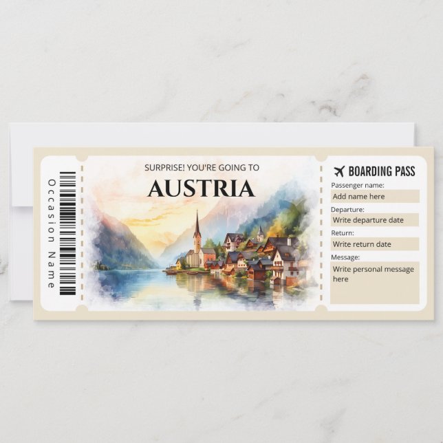 Editable Austria Plane Boarding Pass Invitation (Front)