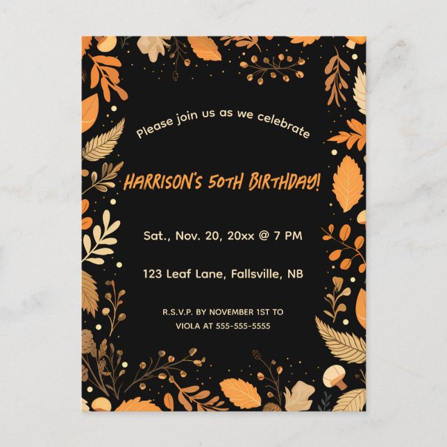 Editable Autumn Birthday Invitation (Front)