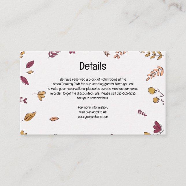 Editable Autumn Leaves Details of the Wedding Enclosure Card (Front)