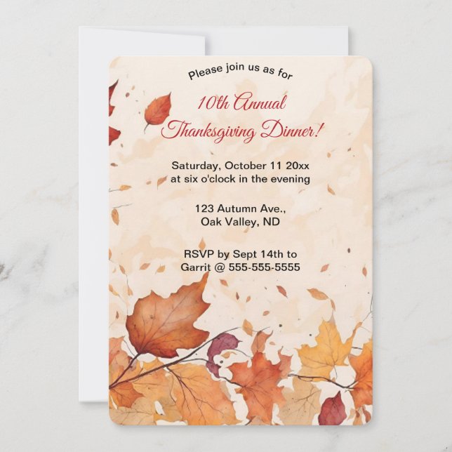 Editable Autumn Leaves Invitation (Front)