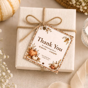 Editable Autumn Pumpkin Plaid Bridal Shower Rustic Favour Tags